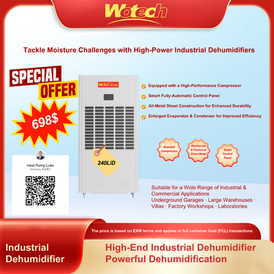 240L / Day 산업용 비습기용 대형 공간용 소음 낮은 연속 배수용 공장 / 연구실용